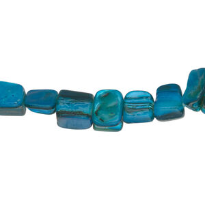 Mother-of-pearl shell 1pkg1, triangle tube bead 14 inch dark aqua blue 8x8mm-11x9mm