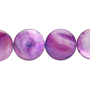 Mother-of-pearl shell 1pkg1, puffed flat round bead 15 inch indigo 14-15mm