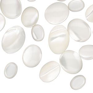Cabochon, mother-of-pearl shell (bleached), 8x6mm-14x10mm non-calibrated oval. Sold per pkg of 20.