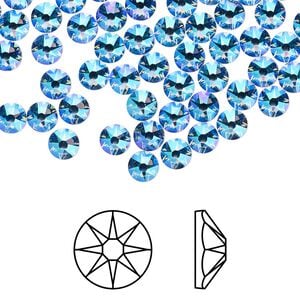 Flat back 144pk light sapphire shimmer foil back, Crystal Passions&reg; 3.8-4mm rose round SS16 2088