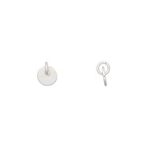 Drop, sterling silver, 6mm flat round. Sold per pkg of 12.