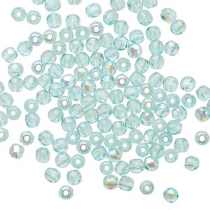 Bead 1pkg120 Czech fire-polished glass, 3mm faceted round, translucent light aqua AB