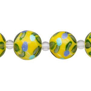 Bead, glass 1pkg8, multicolored, 14mm hand-painted round.