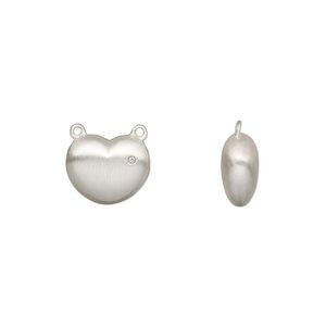 Connector, cubic zirconia and brushed sterling silver, clear, 11x9mm single-sided puffed heart. Sold individually.