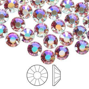 Flat back 288pk crystal AB foil back, Preciosa Viva 12&reg; Czech crystal rhinestone 7-7.3mm chaton rose round SS34