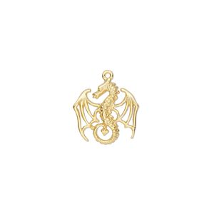 Charm 1pkg1,  Amoracast&reg;, gold-finished sterling silver ("vermeil"), 15x14mm 1-sided satin-finished cutout winged dragon.