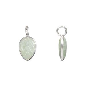 Drop, sterling silver and aquamarine (heated), 14x9.5mm carved leaf. Sold individually.