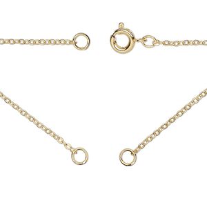 Chain 1pkg1 cable, 1.4mm necklace component / 3.5mm jump ring / springring clasp, gold-finished brass 18 inch