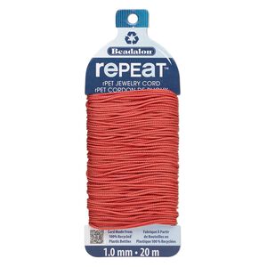 Cord, Beadalon&reg; RePEaT&trade;, recycled polyethylene, coral, 1mm, 100-pound test. Sold per 20-meter card.