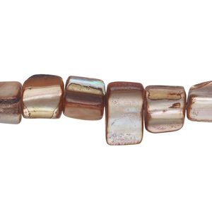 Mother-of-pearl shell 1pkg1, triangle tube bead 15 inch brown 8x7mm-11x9mm