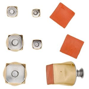 Clay cutter, Kemper&reg;, brass, 9mm-20mm assorted square with built-in pop-out tool. Sold per 5-piece set.