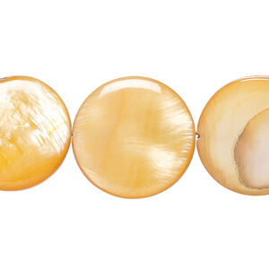 Mother-of-pearl shell 1pkg1, puffed flat round bead 15 inch orange 19-20mm
