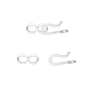 Clasp hook&eye 1pkg10 silver-plated, 10x6mm flat, brass 1-strand