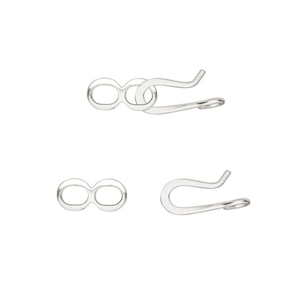 Clasp hook&eye 1pkg10 silver-plated, 10x6mm flat, brass 1-strand image number 0