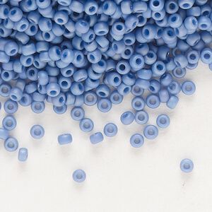 Seed bead, Miyuki, glass, pkg/25g, #11 rocaille, opaque matte rainbow mermaid blue, (RR-4704).