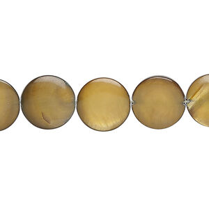 Mother-of-pearl shell 1pkg1, puffed flat round bead 15 inch golden brown and dark brown 11-12mm