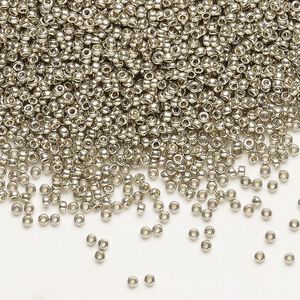 Seed bead, Miyuki 1pkg35g glass, #15 rocaille, Duracoat&reg; opaque galvanized light pewter / outside dyed (RR-4221)