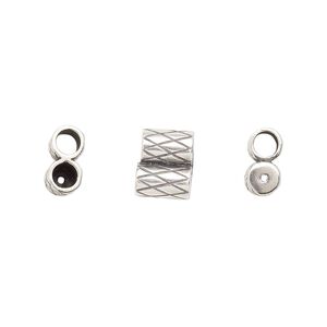 Clasp slide 1pkg2 silver-plated, 9x7.5mm textured double-round tube / fits 3mm cord, antique brass JBB Findings 1-strand