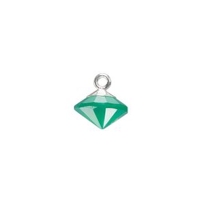 Drop 1pkg1, sterling silver / silver-plated copper / green onyx, 11x9mm hand-cut faceted bicone