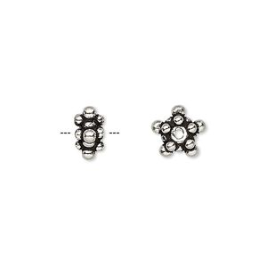 Bead 1pkg0.25troyoz sterling silver, 8x4mm star rondelle, antiqued