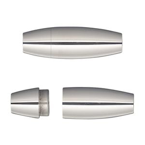 Clasp magnetic 1pkg1, 30x10mm barrel / fits 5mm cord, stainless steel 1-strand