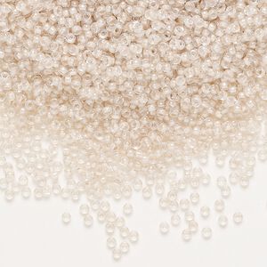 Seed bead, Miyuki, glass, pkg/35g, #15 rocaille, translucent blush-lined luster crystal clear (RR-215).