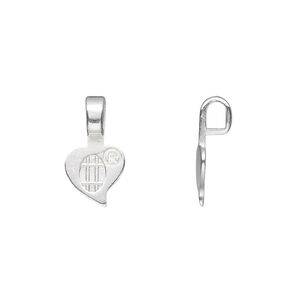 Bail, Aanraku&reg;, glue-on, silver-plated "pewter" (zinc-based alloy), 16.5x9mm with 9mm heart flat base. Sold per pkg of 25.