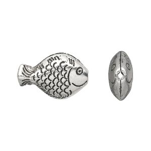 Bead 1pkg10 silver-plated "pewter", 20x14mm fish / hollow, antique