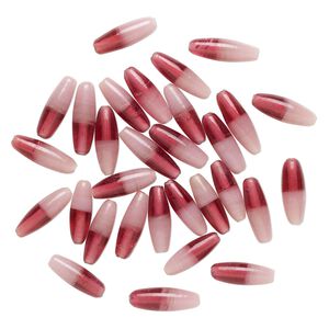 Bead, glass, translucent 2-tone rose and light pink, 24x8mm-26x9mm capsule. Sold per pkg of 30 beads.