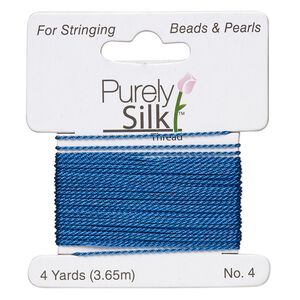 Thread, Purely Silk&trade; 2pkg2yd, royal blue, medium-heavy, size #4, 24-pound test, card.