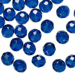 Bead 1pkg600 Czech fire-polished glass, transparent dark aqua blue, 8mm faceted round.