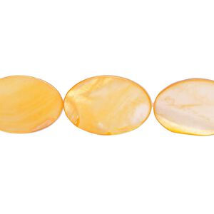 Mother-of-pearl shell 1pkg1, flat oval bead 15 inch orange 17x12mm-18x13mm