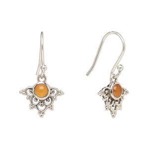 Earring, Create Compliments&reg;, antiqued sterling silver and carnelian (dyed/heated), fishhook, 24.5mm with 13x11mm single-sided beaded fancy arrowhead, 21 gauge. Sold per pair.