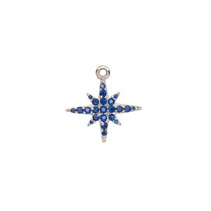Charm, sterling silver and cubic zirconia, blue, 16x13mm star. Sold individually.