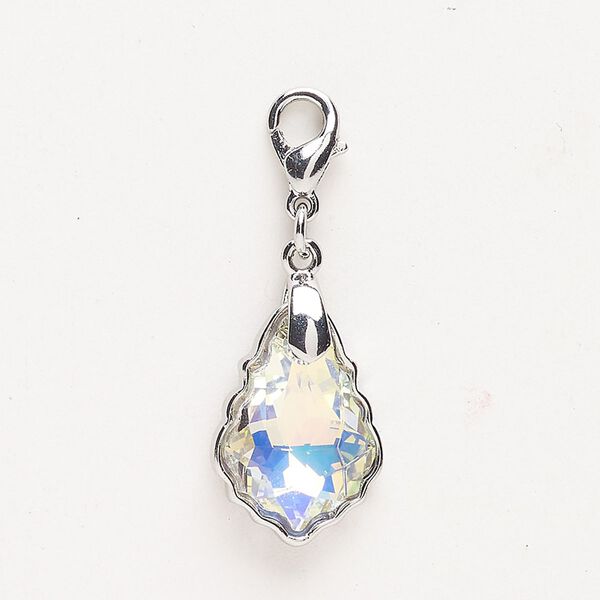 Charm "pewter" (zinc-based alloy) crystal 1pk 18x13mm baroque lobster claw clasp, silver finish clear AB image number 0