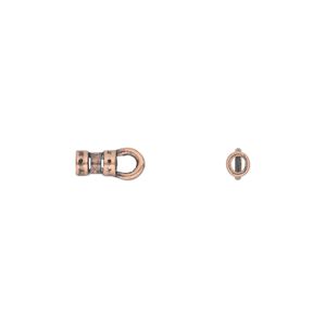 Crimp end 1pkg4 copper-plated pewter, 5x3mm tube / loop / 1.7mm inside diameter, antiqued / JBB Findings