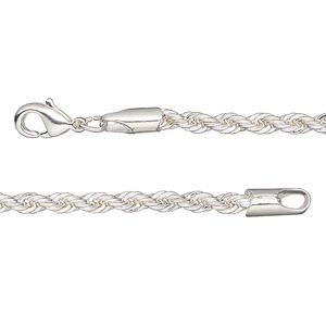 Chain 1pkg1 silver-plated rope, 3mm / lobster claw clasp, brass 16 inch