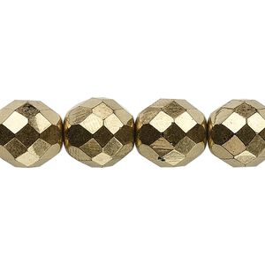 Bead, Czech fire-polished glass, pkg/15-1/2 to 16 inches, 12mm faceted round, opaque light bronze, (23980-90215).