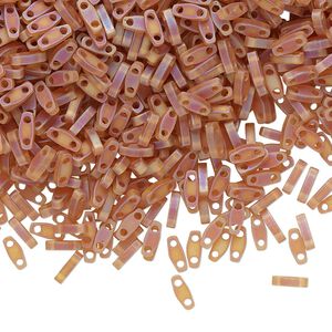 Seed bead, TILA&reg;, glass, pkg/250g, 5x1.2mm quarter tila rectangle, translucent rainbow matte dark topaz, (QTL-134FR).