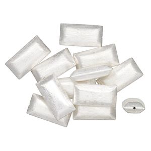 Bead 1pkg12 silver-finished, 24x12mm puffed rectangle, brushed brass