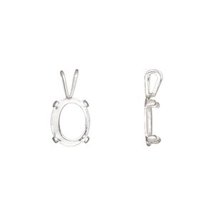 Drop, Cab-Tite&trade;, sterling silver, 10x8mm 4-prong oval setting. Sold individually.
