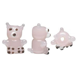 Bead, lampworked glass, opaque pink, 20x14mm bear. Sold per pkg of 4.