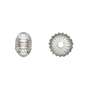 Bead 1pkg8 silver-plated, 12x8mm corrugated rondelle, brass