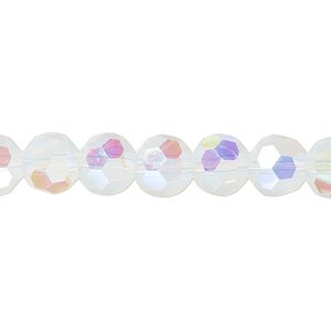 Bead 1pk 32 facets clear translucent frosted AB, Celestial Crystal&reg; 8mm round 15.5-16 inch