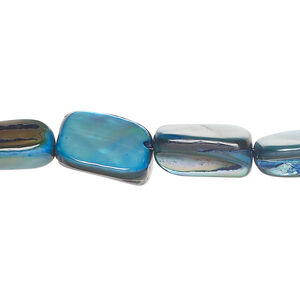 Mother-of-pearl shell 1pkg1, stick bead 14 inch blue 13x8mm-15x11mm