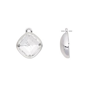 Drop, Almost Instant Jewelry&reg;, silver-plated "pewter" (zinc-based alloy), 14x14mm with 12x12mm cushion setting. Sold individually.