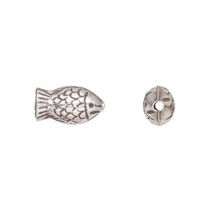 Bead 1pkg1 sterling silver, 13x8mm fish, antiqued Hill Tribes