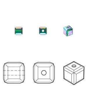 Bead 1pkg48 majestic green shimmer, Crystal Passions&reg;, 4mm cube 5601