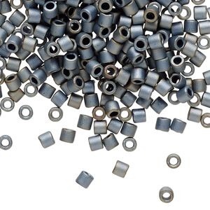 Seed bead, Delica&reg;, glass, pkg/250g, #8 round, opaque matte luster black (DBL-0307).
