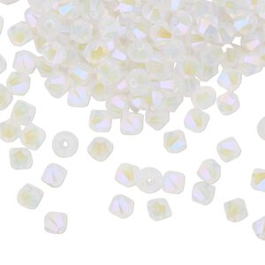 Bead 144pk white opal shimmer 2X, Crystal Passions&reg; 4mm bicone 5328